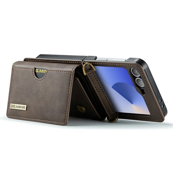 DG.MING M6 Series Konstläder Plånboksfodral för Samsung Galaxy Z Flip6 5G Brun