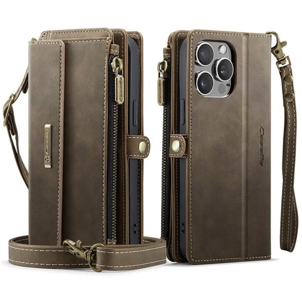 Caseme iPhone 15 Pro Max Konstläder Plånboksfodral RFID-Skydd Zipper - Svart Svart