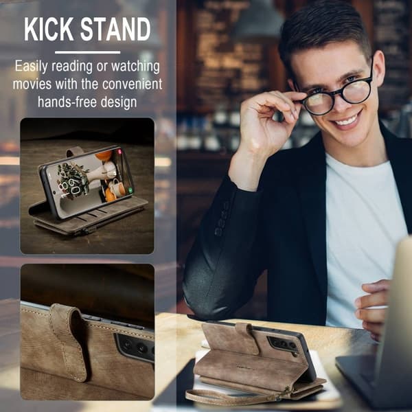 CASEME Konstläder Plånboksfodral för Samsung Galaxy S22 5G - Brun