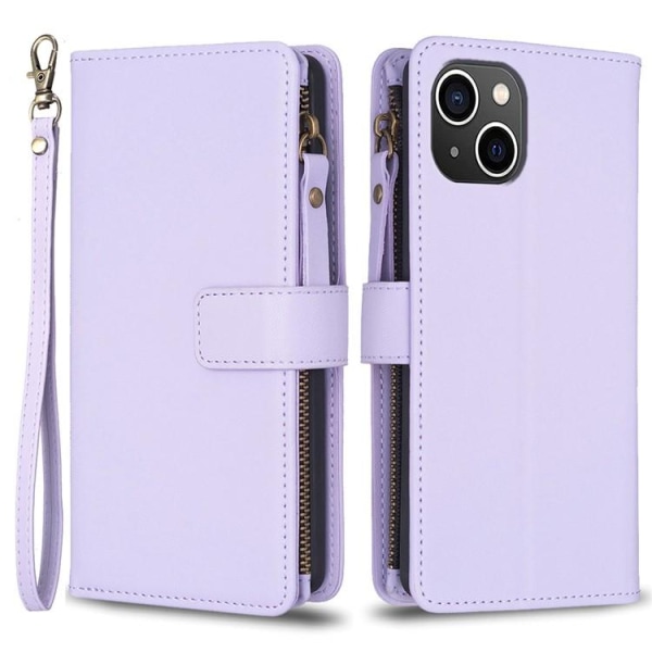 iPhone 15 Plus -lompakkokotelo Zipper Flip - Violetti
