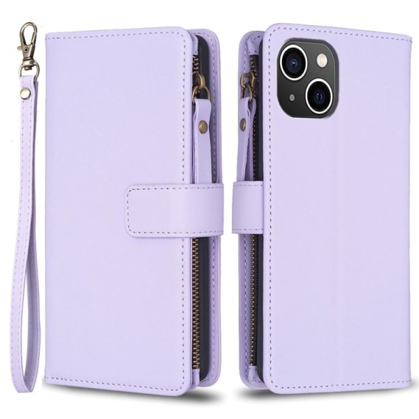 iPhone 15 Plus Pungeetui Zipper Flip - Lilla