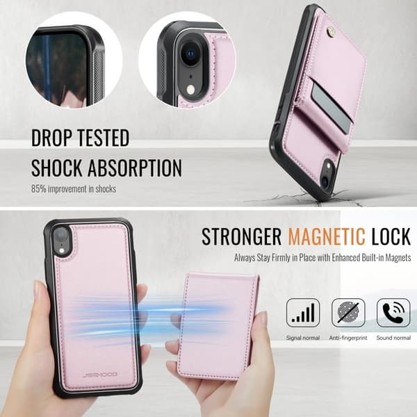 JEEHOOD J06 Mobilskal till iPhone XR Läder MagSafe RFID Skydd - Rosa