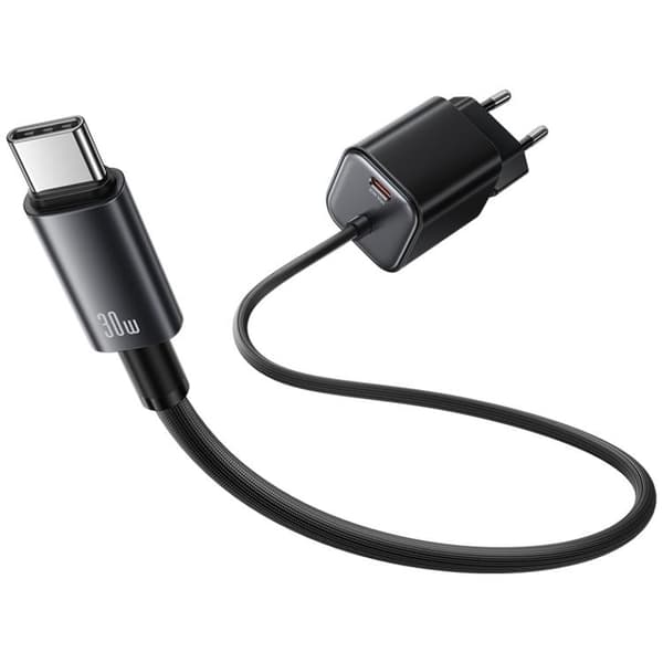 USAMS Hurtigoplader 30W 2xUSB-C GaN Mini JC - Sort Svart