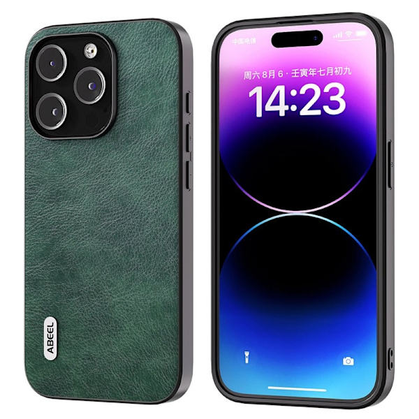 ABEEL Back Shell Mobilskal till iPhone 15 Pro Litchi Textur Grön