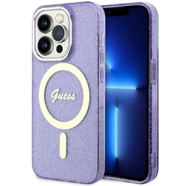Guess Mobilskal till iPhone 14 Pro MagSafe Glitter Guld - Lila Lila