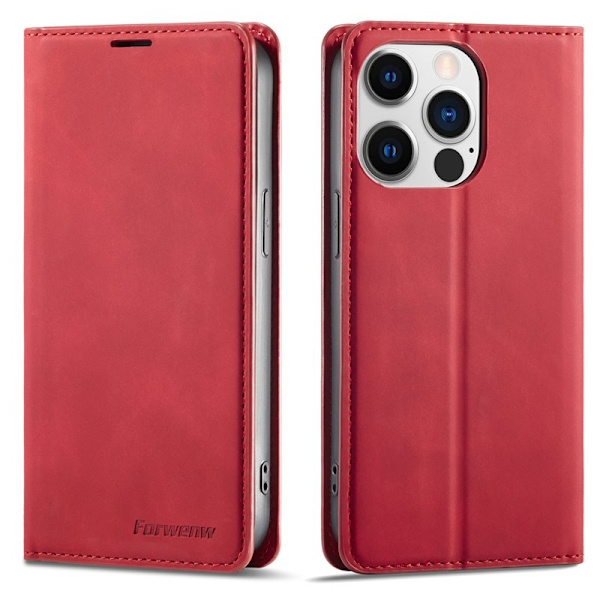 FORWENW iPhone 15 Pro Plånboksfodral i Konstläder - Röd