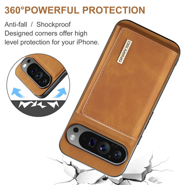 DG.MING Google Pixel 10 Pro XL Konstläder Plånboksfodral Detatchable M1 - Brun Brun