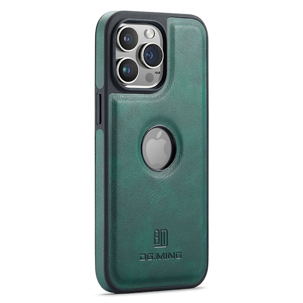 DG.MING Mobilskal till iPhone 14 Pro Max Logo View Grön PU Läder+PC+TPU