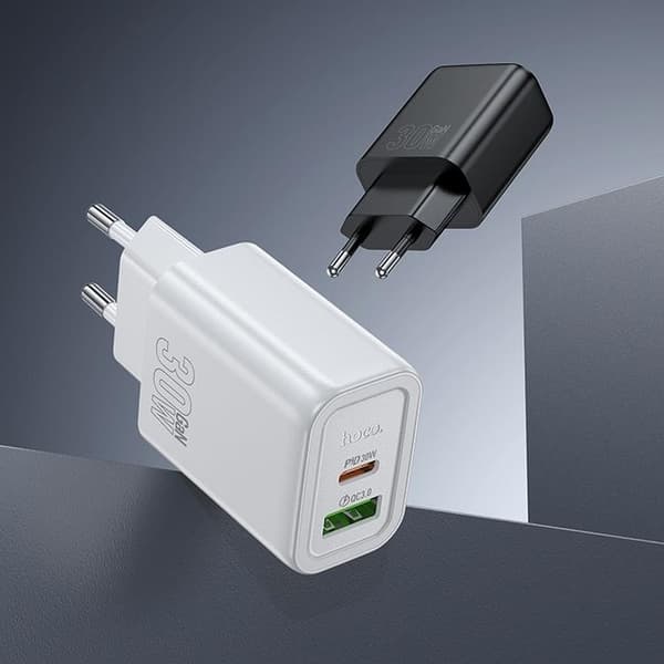 HOCO Snabbladdare USB-A/USB-C 30W N63 QC3.0 3A - Vit Vit