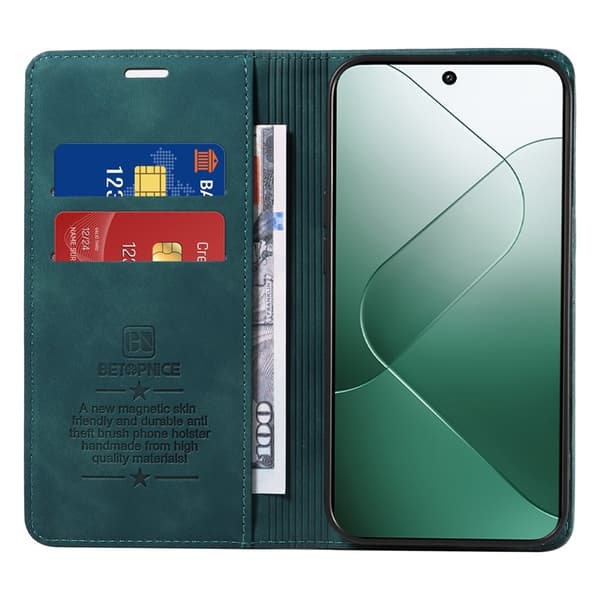 BETOPNICE 003 för Xiaomi 14 Konstläder Plånboksfodral RFID-Skydd - Grön