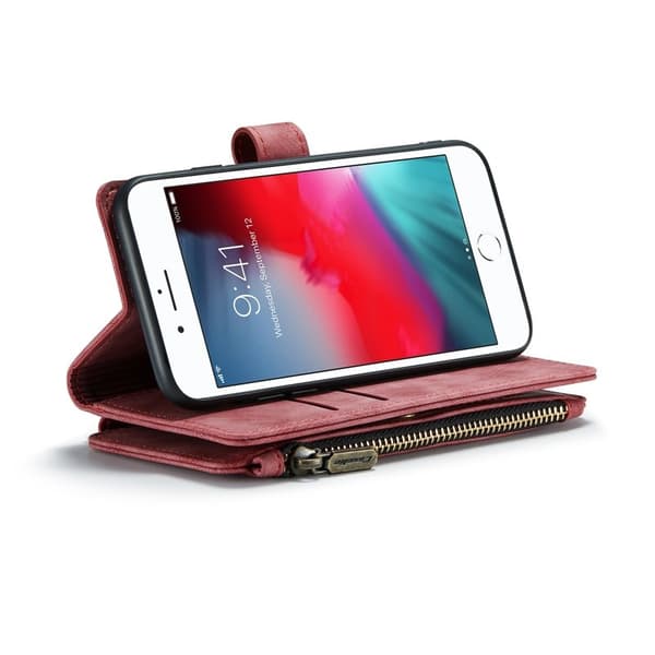 CASEME Konstläder Plånboksfodral för iPhone SE (2022) / SE (2020) - Röd
