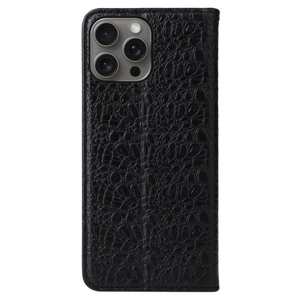 FIERRE SHANN iPhone 16 Pro Max Plånboksfodral Äkta läder - Svart