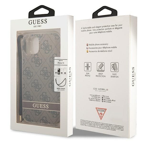 GUESS iPhone 14 Plus Skal 4G Print Strap - Brun Brun