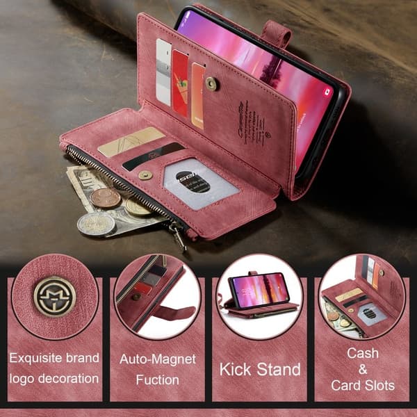 CASEME Konstläder Plånboksfodral för Samsung Galaxy S25 med Rem - Röd