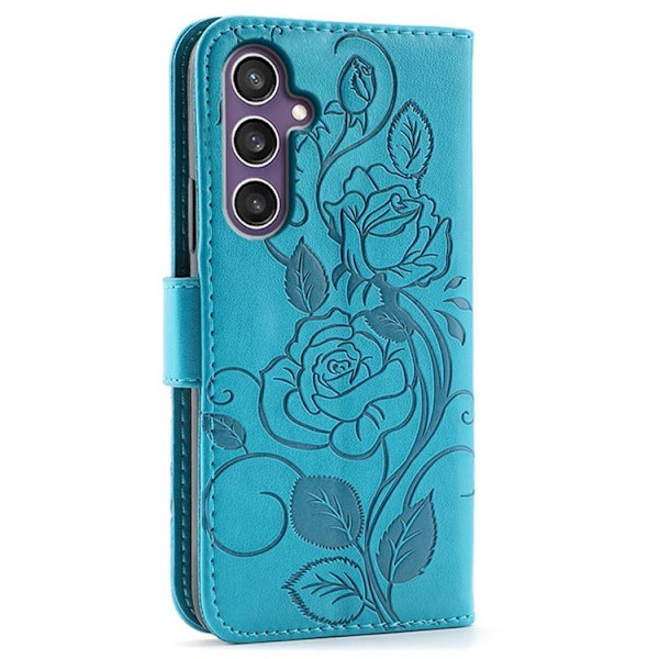Galaxy S26 Plus Konstläder Plånboksfodral Imprinted Rosa Butterfly - Blå Blå