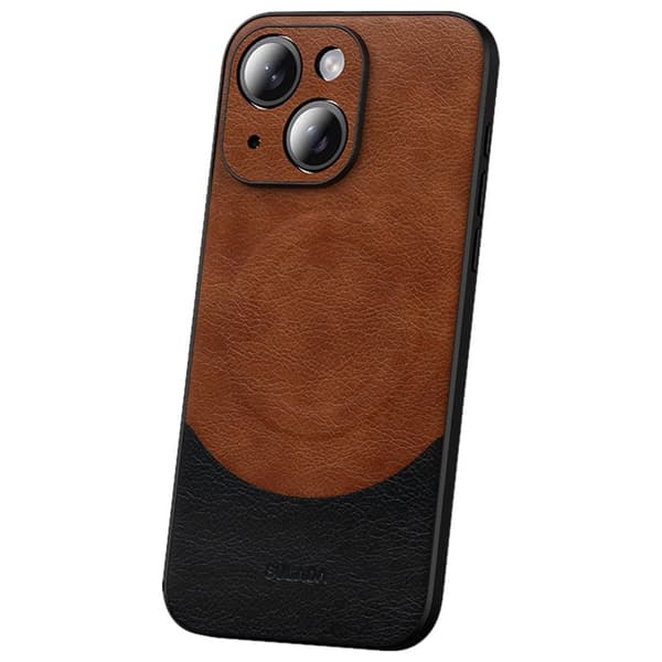 SULADA Mobilskal till iPhone 15 Plus PU Läder Coated PC+TPU - Brun
