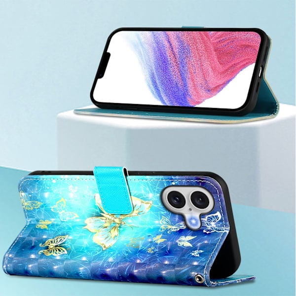 iPhone 17 Plånboksfodral Printing Pattern Med Strap Blå