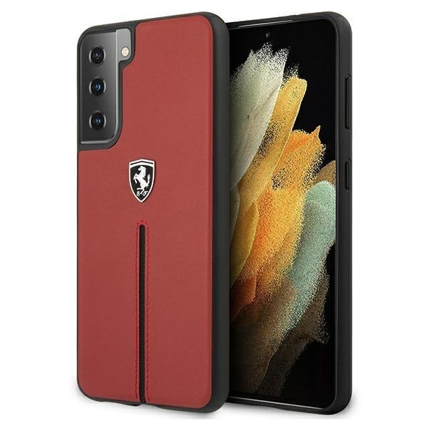 Ferrari Skal Galaxy S21 Plus Off Track Leather Nylon Stripe - Röd Röd