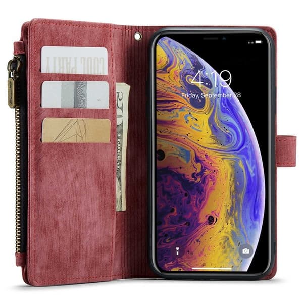 CASEME C30 Plånboksfodral för iPhone XS Max med Rem Röd Konstläder