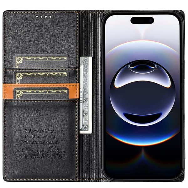 N.BEKUS iPhone 17 Pro Konstläder Plånboksfodral RFID-Skydd P3 - Svart Svart