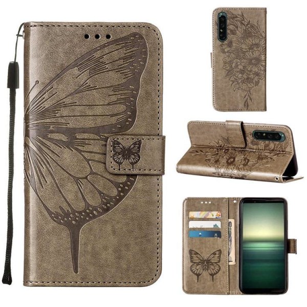Sony Xperia 1 IV Wallet Case Butterfly - Grå