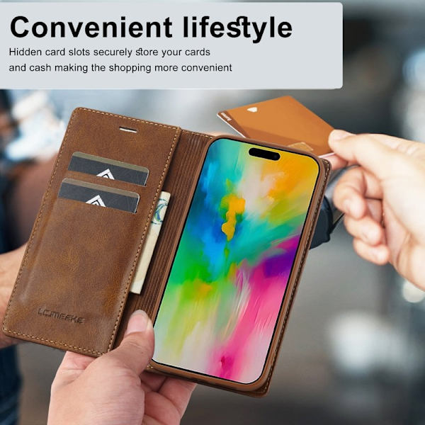LC.IMEEKE iPhone 16 Pro Plånboksfodral Konstläder - Brun
