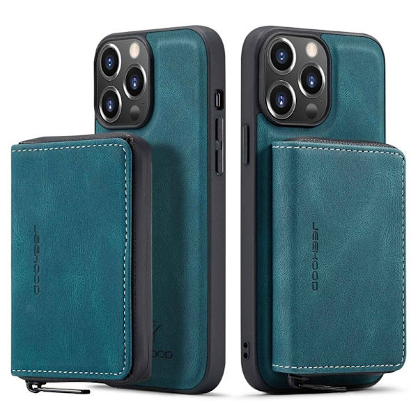 JEEHOOD Shockproof Case iPhone 14 Pro Max Konstläder Plånboksfodral Blå