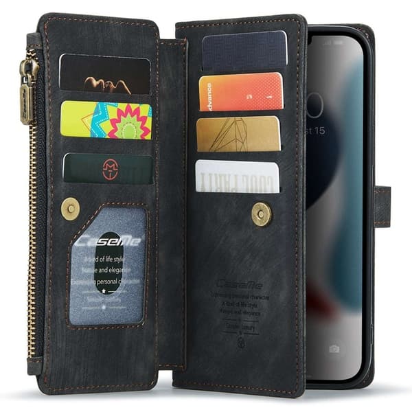 CASEME Konstläder Plånboksfodral för iPhone 12 Pro Max med Rem - Svart
