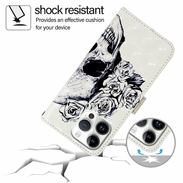 iPhone 16 Pro Plånboksfodral Printing Pattern Med Rem Vit