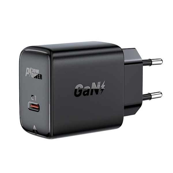 Acefast GaN seinäteulaite USB-C 30W - Musta Black