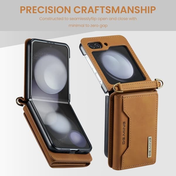 DG.MING Samsung Galaxy Z Flip5 Konstläder Plånboksfodral Magnetisk Brun
