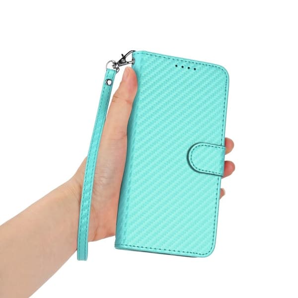 Samsung Galaxy S26 Pro Plånboksfodral Konstläder Carbonfiber - Ljusblå