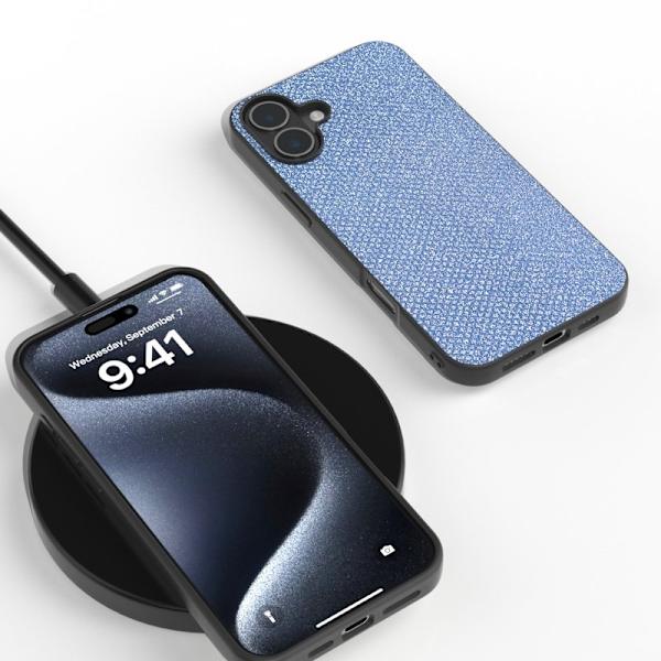 ABEEL Mobilskal till iPhone 16 Plus Rhinestone Textur Blå Kant