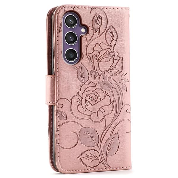 Galaxy S26 Konstläder Plånboksfodral Imprinted Rosa Butterfly Roséguld