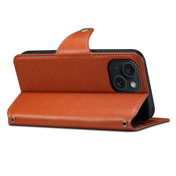 DENIOR iPhone 15 Plånboksfodral Konstläder med Ställ - Brun