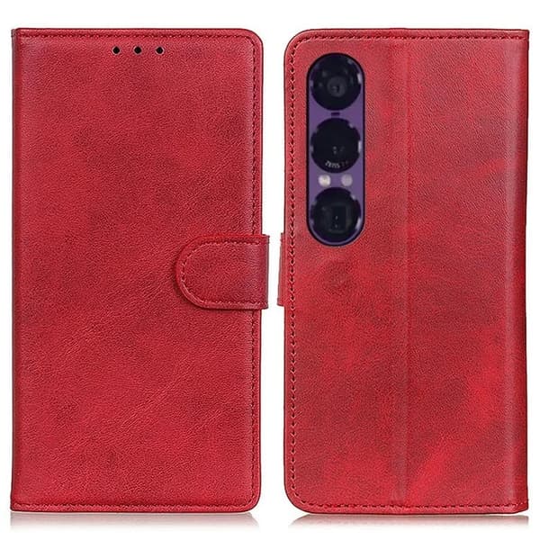 Sony Xperia 1 VII Plånboksfodral Cowhide Konstläder - Röd Röd