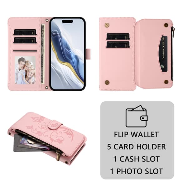 iPhone 17 Pro Plånboksfodral Butterfly Floral Imprint - Rosa Rosa