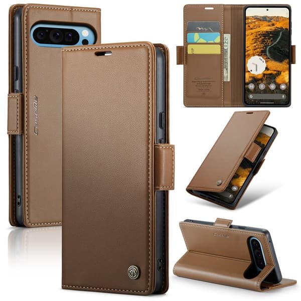 CASEME Plånboksfodral Konstläder för Google Pixel 9 Pro XL - Brun