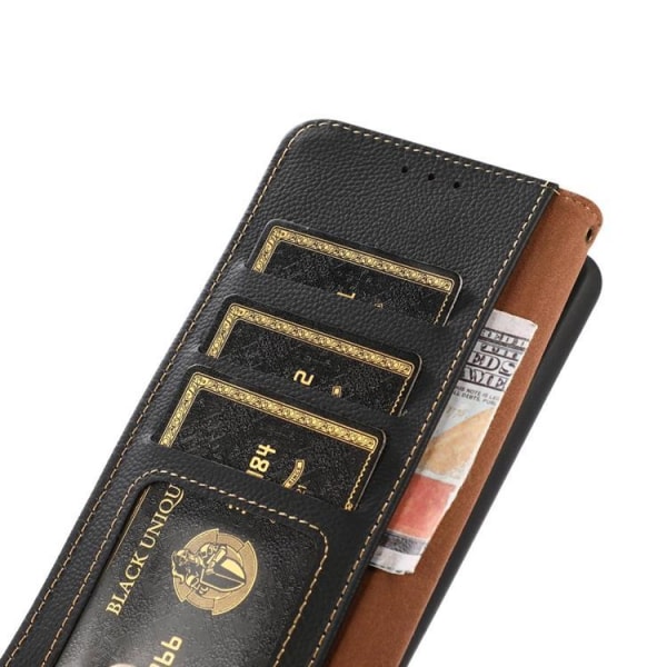 KHAZNEH iPhone 14 Plus tegnebog etui RFID ægte læder - sort