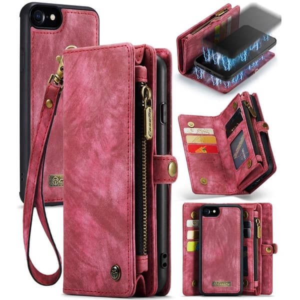 CASEME 008 Series iPhone 6/6s/7/8/SE Konstläder Plånboksfodral Röd