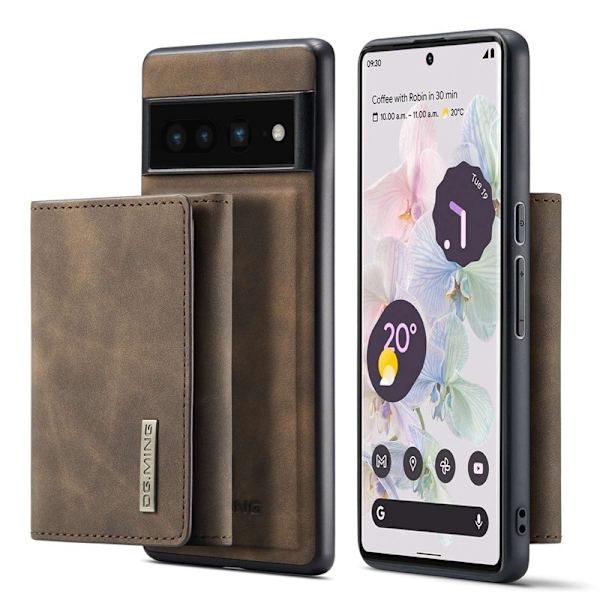 DG.MING Konstläder Plånboksfodral för Google Pixel 7 Pro 5G - Brun