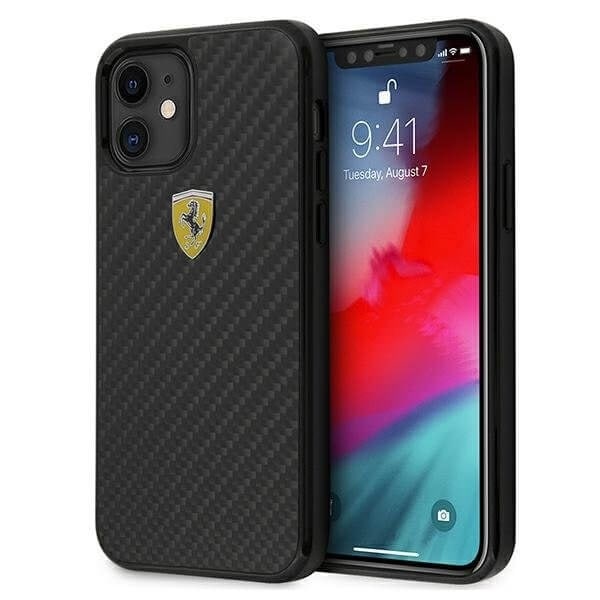 Ferrari Case skal iPhone 12 mini 5,4" OnTrack Real Carbon Musta Black
