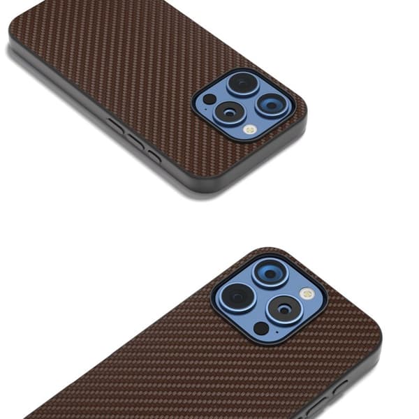ABEEL Mobilskal till iPhone 16 Pro Max Läder+PC+TPU Kolfiber Brun