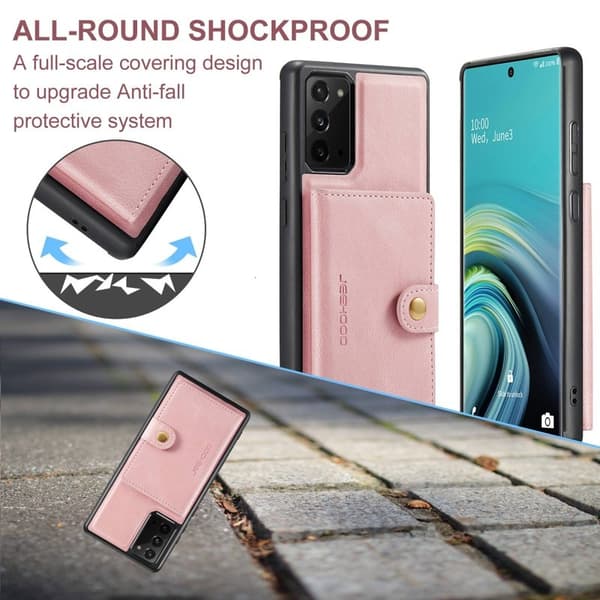JEEHOOD Galaxy Note20 Plånboksfodral Detachable Konstläder TPU Roséguld