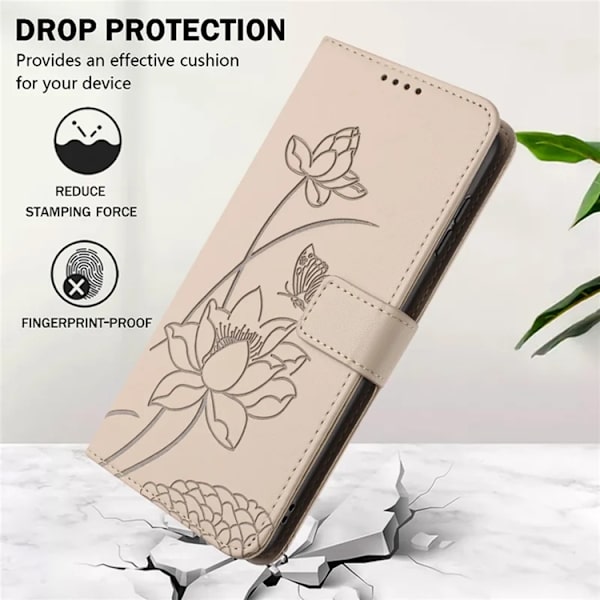 iPhone 17 Pro Max Konstläder Plånboksfodral Lotus Imprint - Beige Beige