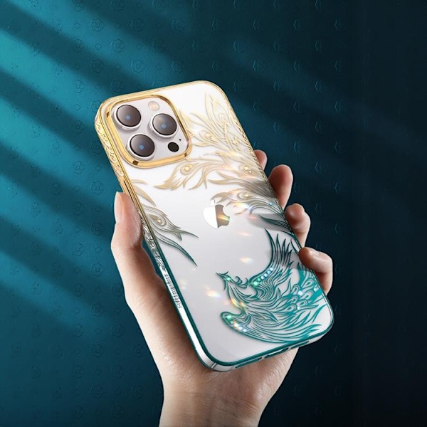 Kingxbar iPhone 14 Pro Cover Luxury Phoenix - Guld/Blå Blå