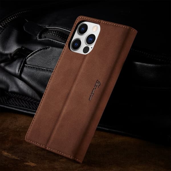 FORWENW F1 Series iPhone 14 Pro Max Plånboksfodral Konstläder - Brun