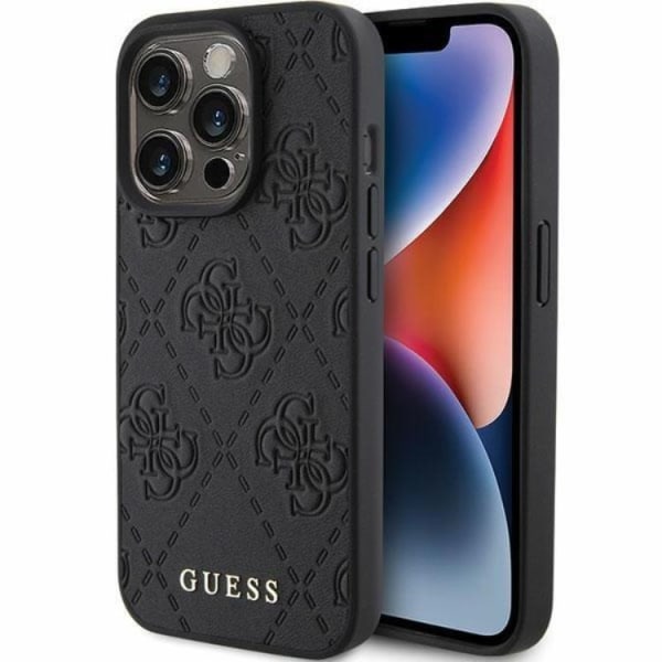 Guess iPhone 15 Pro Mobilskal Läder Stamped - Svart Svart