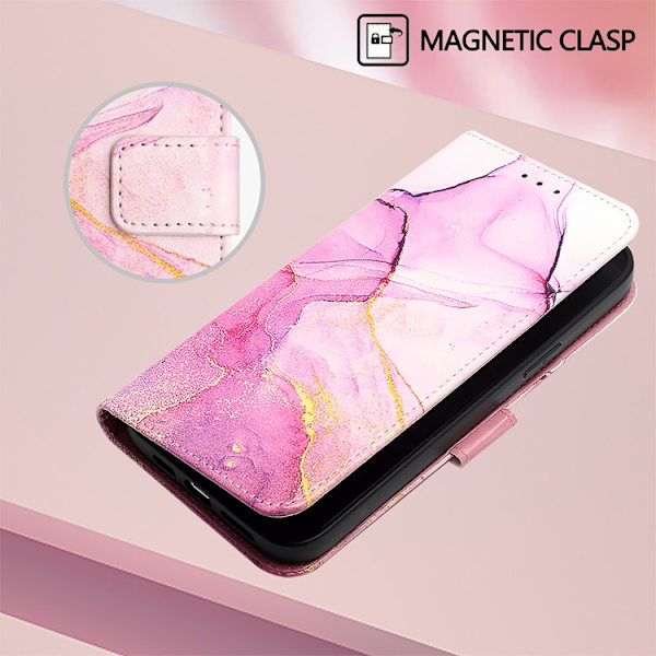OnePlus 15 Plånboksfodral Marble Pattern Konstläder - Rosa/Lila/Guld Rosa
