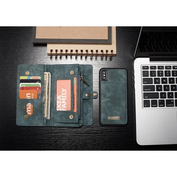 CASEME Detachable 2-in-1 KonstLäder Plånboksfodral Mobilskal iPhone X - Grön